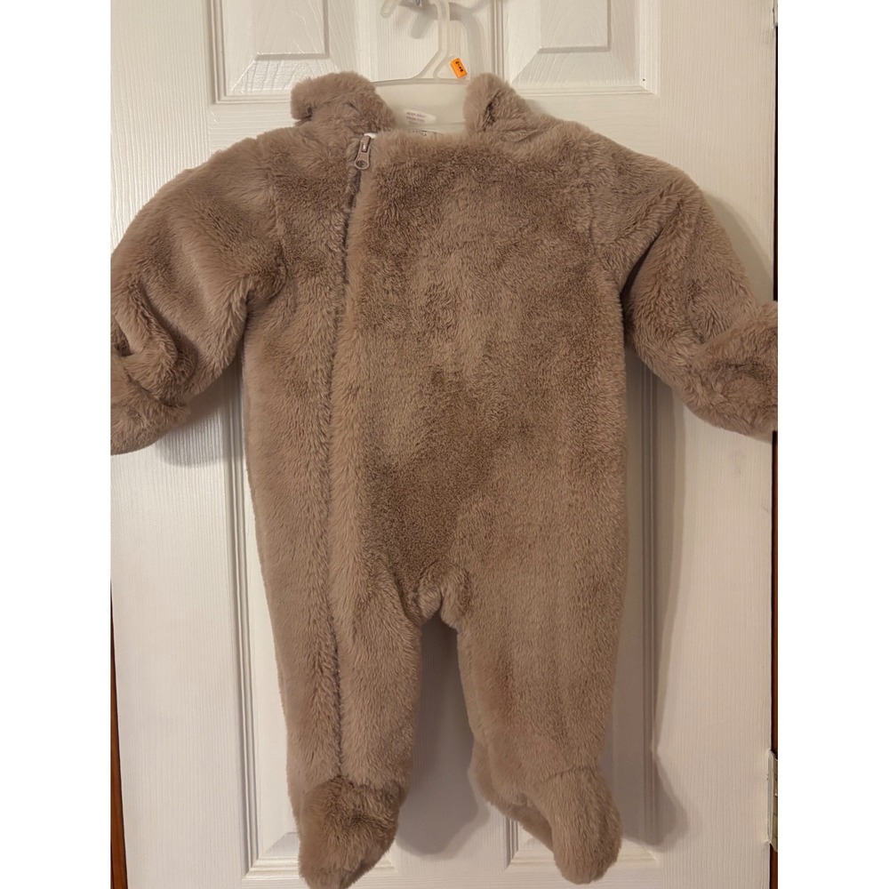 First‎ Wish 6-9M Baby Faux Fur Bear Hooded Footed Pram Suit Outfit Jumpsuit EUC